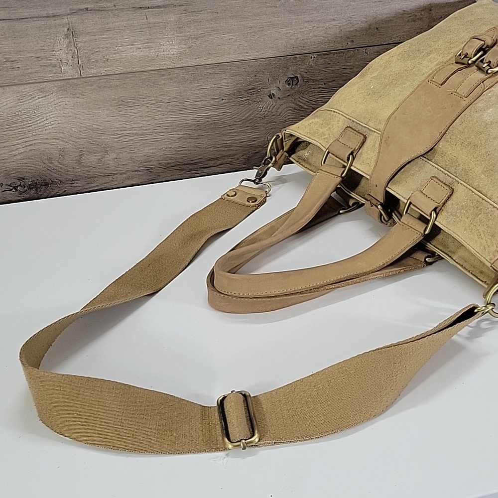 Jesslyn Blake for Anthropologie Tan Canvas Leather Tote Crossbody Shoulder Bag - Picture 6 of 15